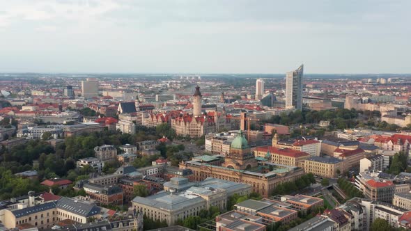 Aerial View of the Heart of Leipzig in Eastern Germany at Sunset on a Clear Summer Day alt