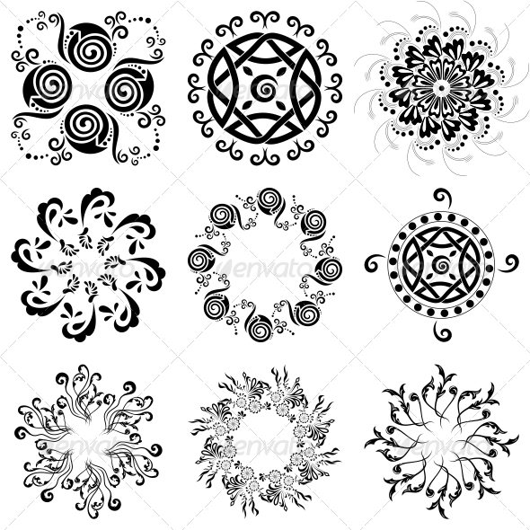 Circular Floral Designs - Vector Pack - Flowers & Plants Nature