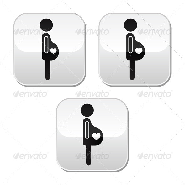 Pregnant Woman - Stages of Bump Buttons Set - People Characters