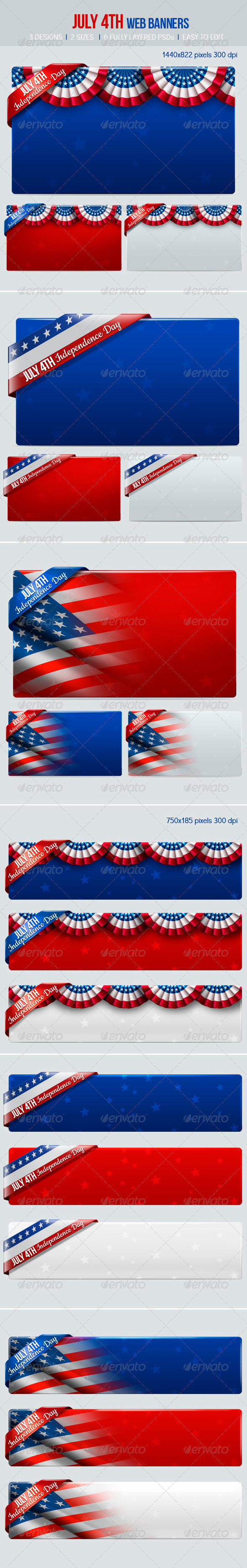 July 4th Web Banners - Banners & Ads Web Elements