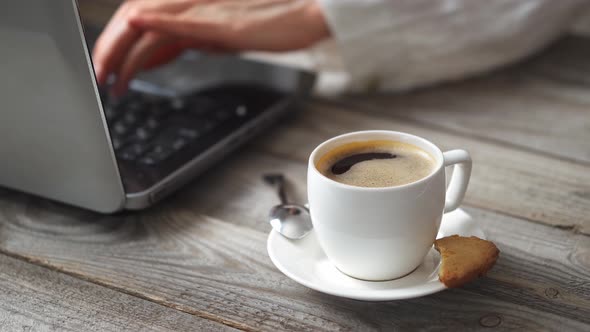 A Freelancer Works On A Laptop Computer, Typing By Typing With His Hands To Send alt