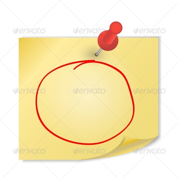 Yellow Paper with Pin on White Background Vector - Miscellaneous Vectors