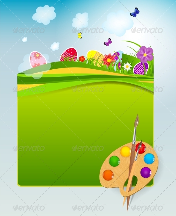 Vector Illustration Background with Easter Eggs - Seasons Nature