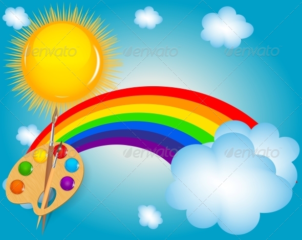 Cloud, Sun, Rainbow Vector Illustration Background - Seasons Nature
