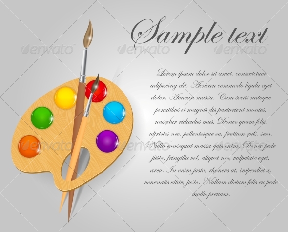 Wooden Art Palette with Paints and Brushes - Backgrounds Decorative