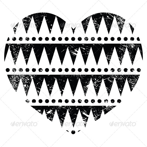 Aztec Tribal Pattern Heart - Retro, Grunge Style - Patterns Decorative