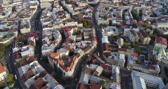 Bird's eye view of the old city in Ukraine