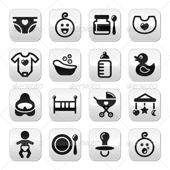 Baby, Childhood Vector Buttons Set Isolated - People Characters