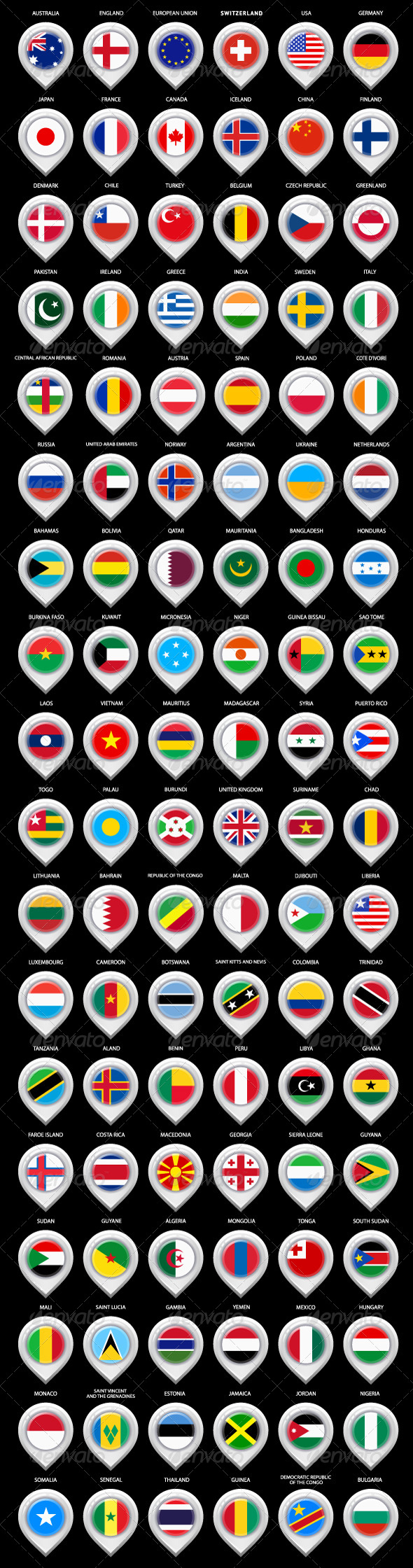 108 Map Pins with Flags - Travel Conceptual