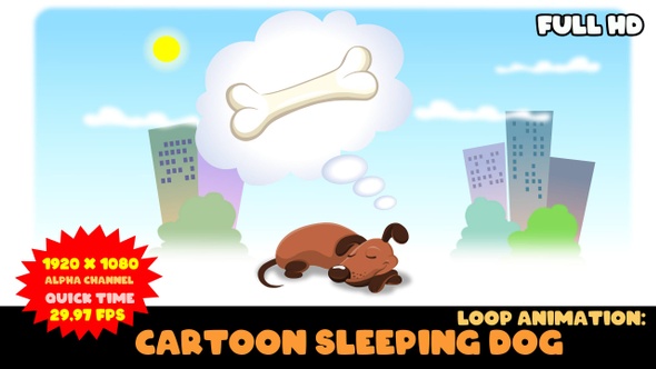 Cartoon dog dreaming about a bone