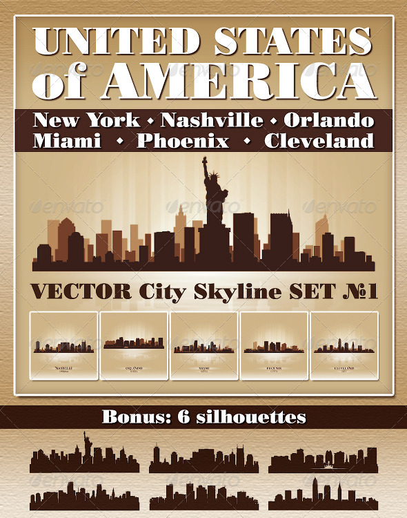 Vector City Skyline USA Set Number 1 - Buildings Objects