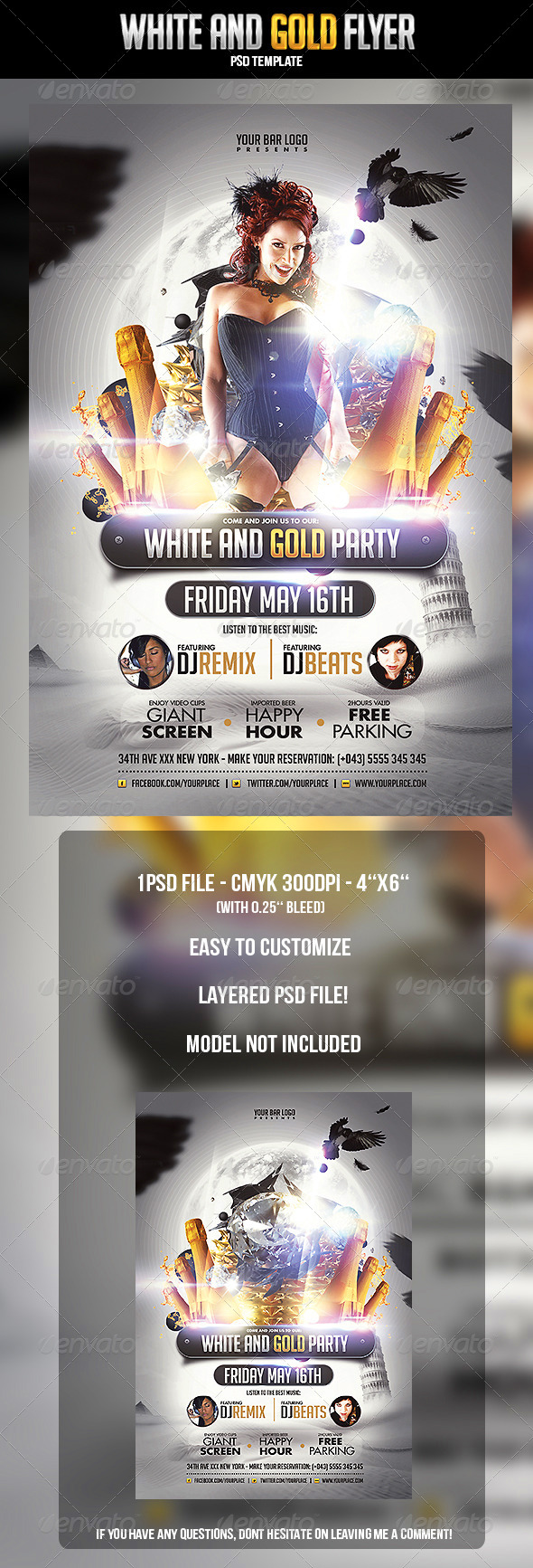 White and Gold Flyer Template - Clubs & Parties Events