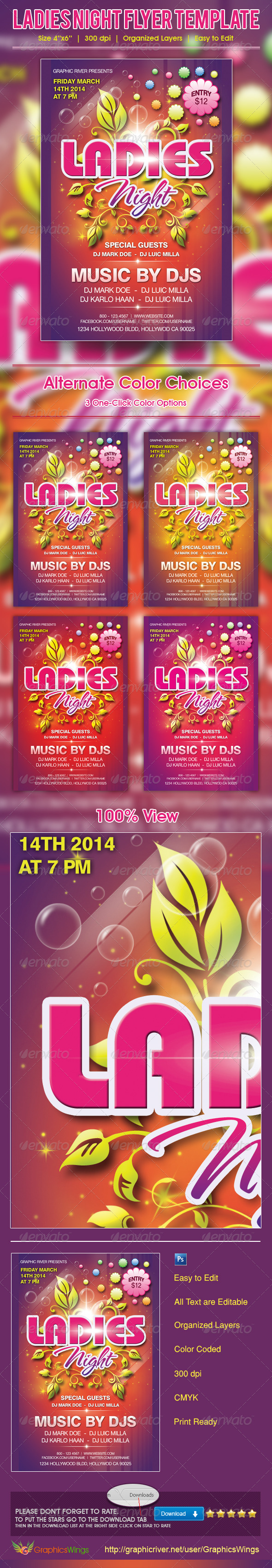 Ladies Night Flyer Template - Clubs & Parties Events