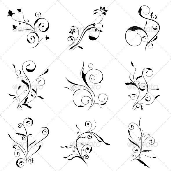 Curly Flowers Designs Vector Pack - Flowers & Plants Nature