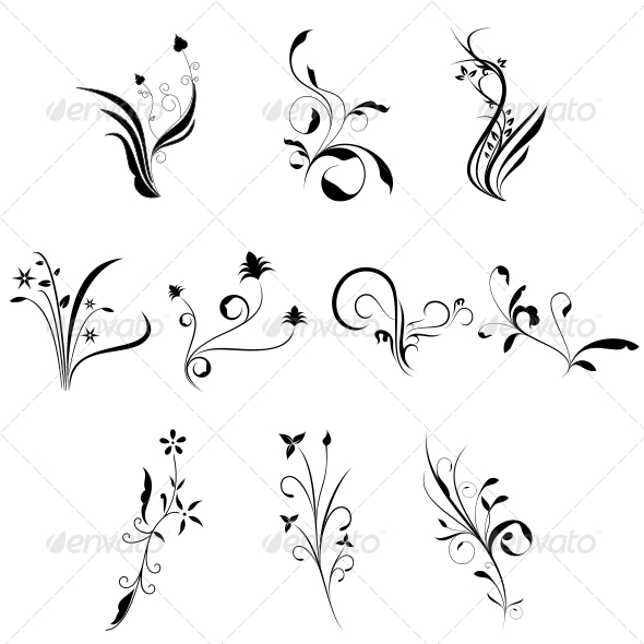 Curly Flowers Designs Vector Pack - Flowers & Plants Nature