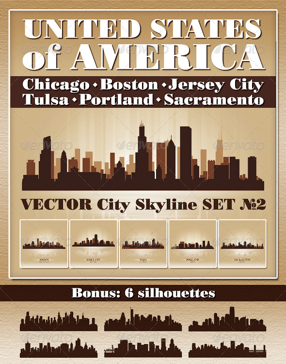 Vector City Skyline USA Set Number 2 - Buildings Objects