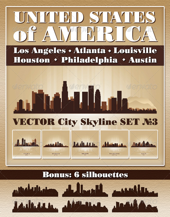Vector City Skyline USA Set Number 3 - Buildings Objects