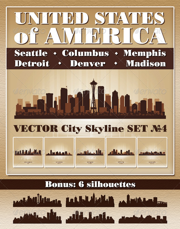 Vector City Skyline USA Set Number 4 - Buildings Objects