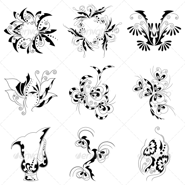 Decorative Floral Elements Vector Pack - Flowers & Plants Nature