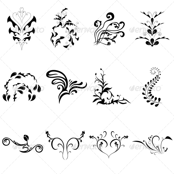 Decorative Floral Elements Vector Pack - Flowers & Plants Nature