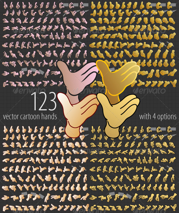 More than Hundred Vector Cartoon Hands - Miscellaneous Characters