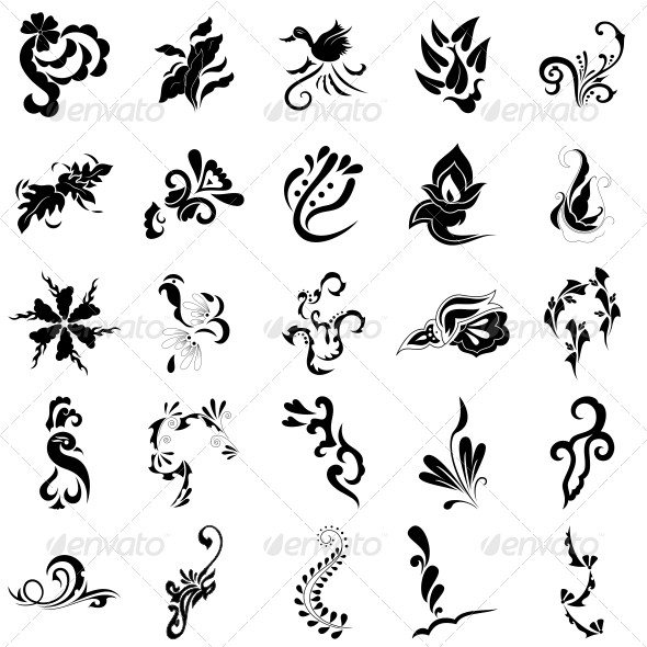 Decorative Floral Elements - Vector Pack - Flowers & Plants Nature