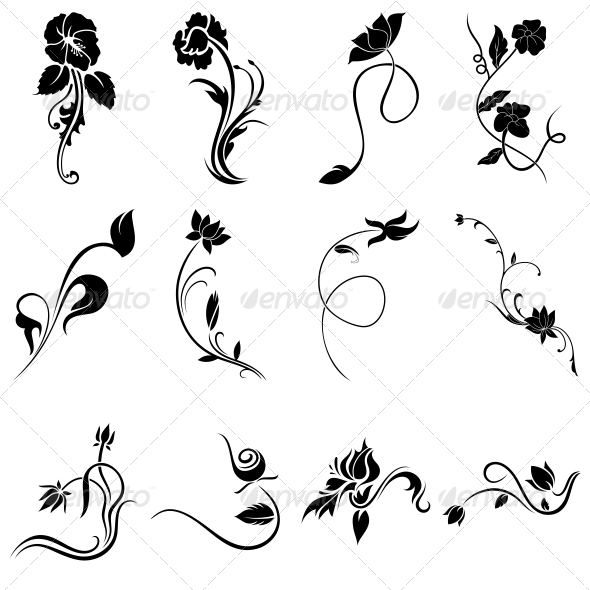 Decorative Floral Elements - Vector Pack - Flowers & Plants Nature