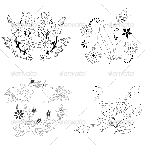 Decorative Floral Elements - Vector Pack - Flowers & Plants Nature