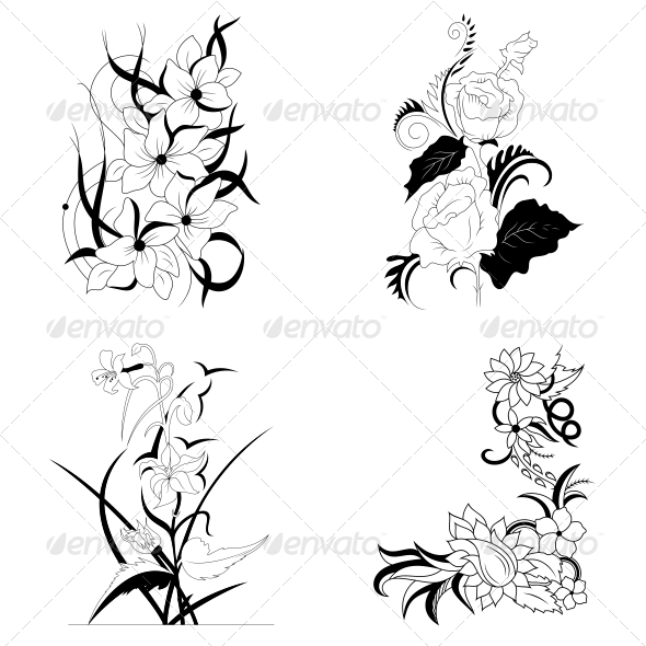 Decorative Floral Elements - Vector Pack - Flowers & Plants Nature