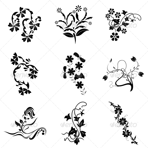 Decorative Floral Elements - Vector Pack - Flowers & Plants Nature