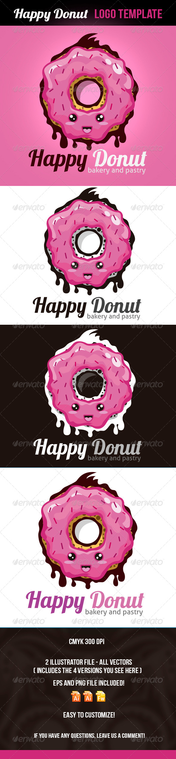 Happy Donut Logo Template - Food Logo Templates