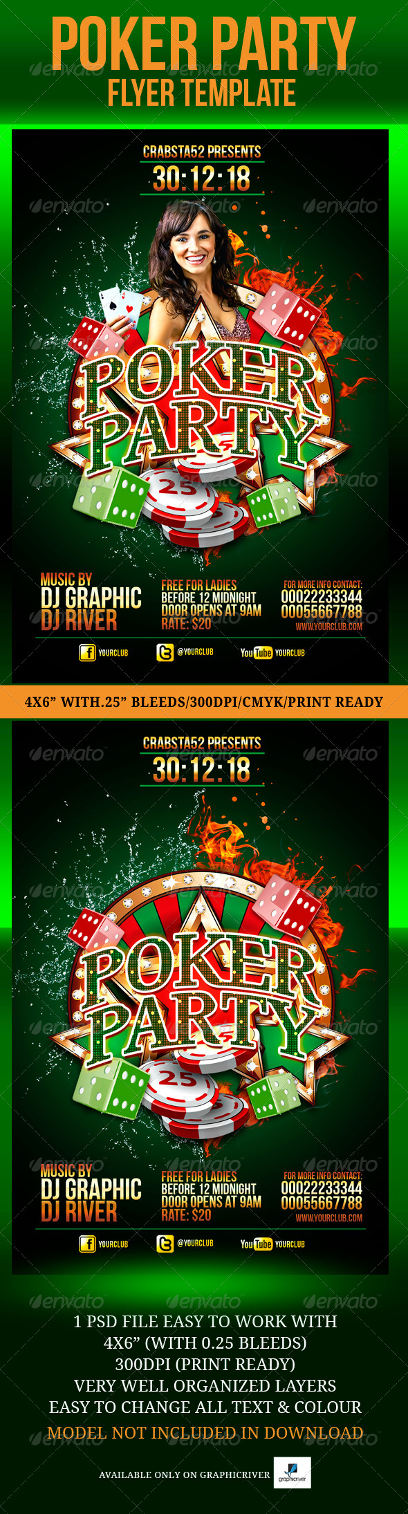 Poker Party Flyer Template - Flyers Print Templates