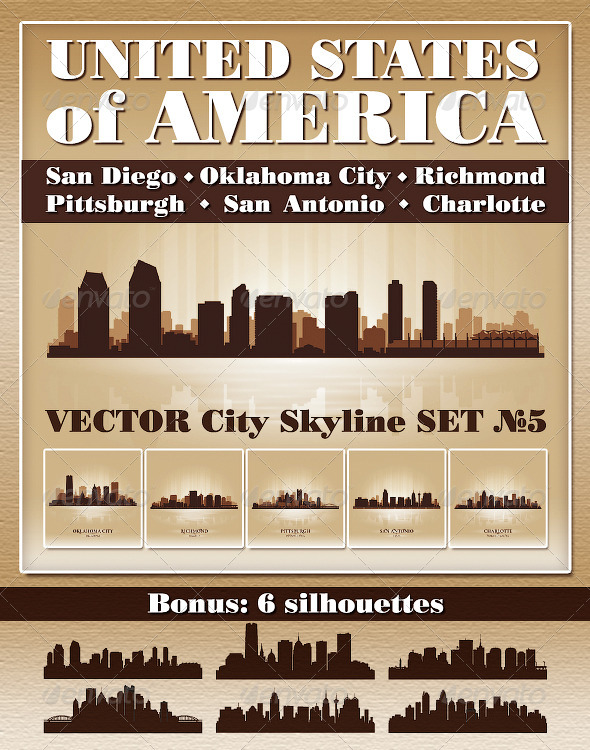 Vector City Skyline USA Set Number 5 - Buildings Objects