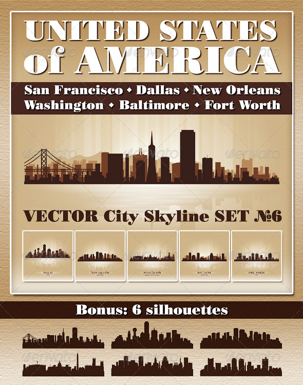 Vector City Skyline USA Set Number 6 - Buildings Objects