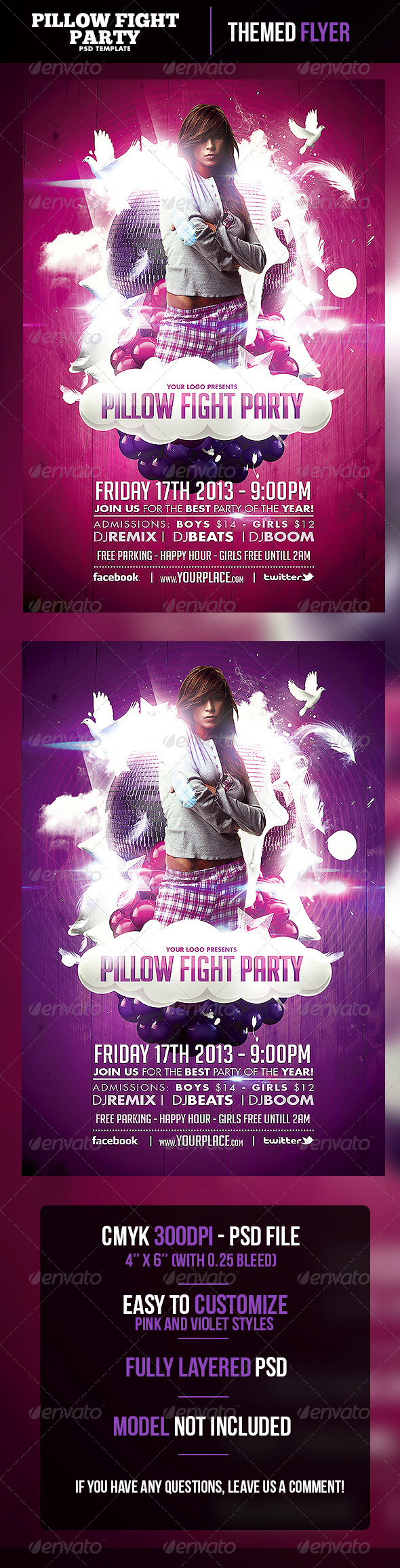 Pillow Fight Party Flyer Template - Clubs & Parties Events