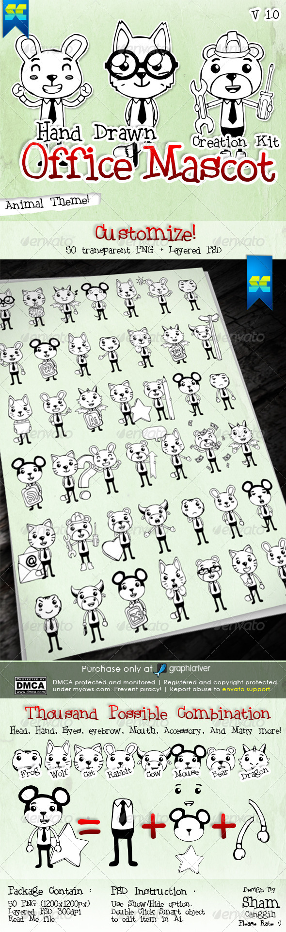 Hand Drawn Animal Office And Business Mascot - Characters Illustrations