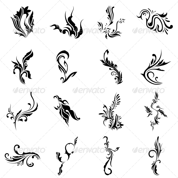 Abstract Tribal Decorative Flowers Vector Pack - Flowers & Plants Nature