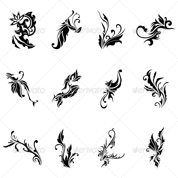Abstract Tribal Decorative Flowers Vector Pack - Flowers & Plants Nature