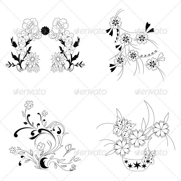 Decorative Floral Elements - Vector Pack - Flowers & Plants Nature