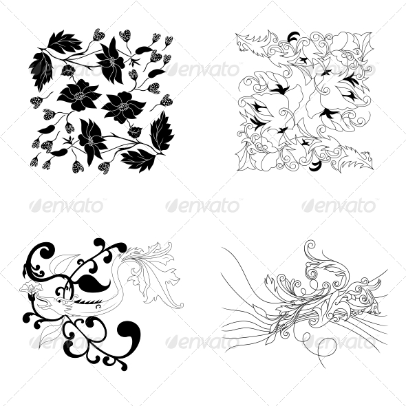 Decorative Floral Elements - Vector Pack - Flowers & Plants Nature