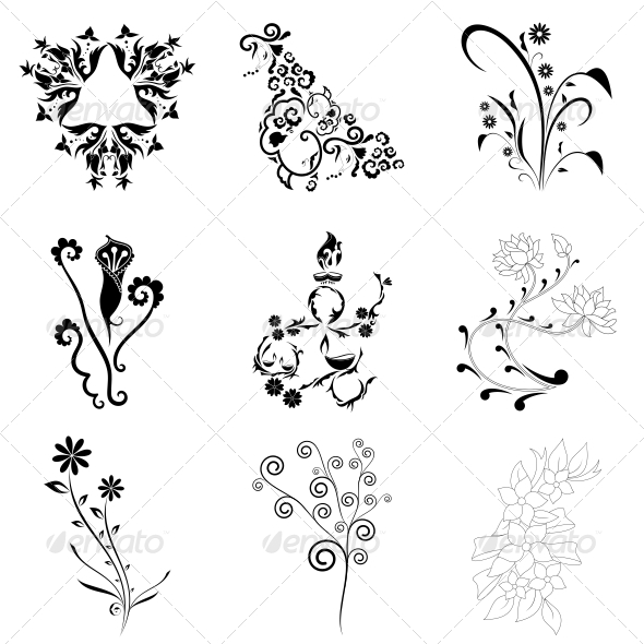 Decorative Floral Elements - Vector Pack - Flowers & Plants Nature