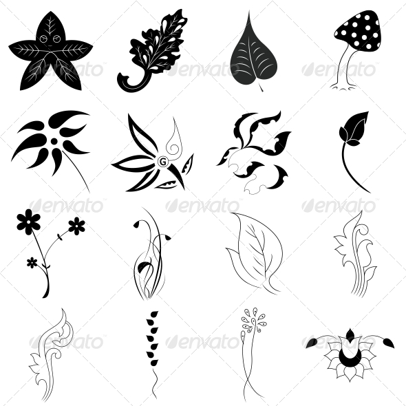 Decorative Floral Leaf Elements - Vector Pack - Flowers & Plants Nature