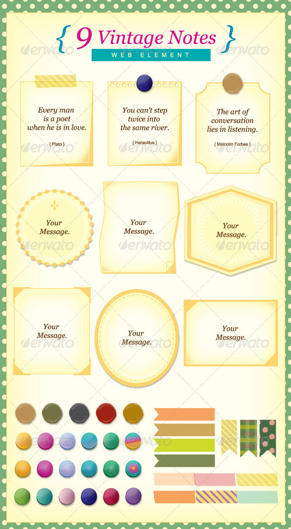 9 Vintage Notes ! - Web Elements Vectors