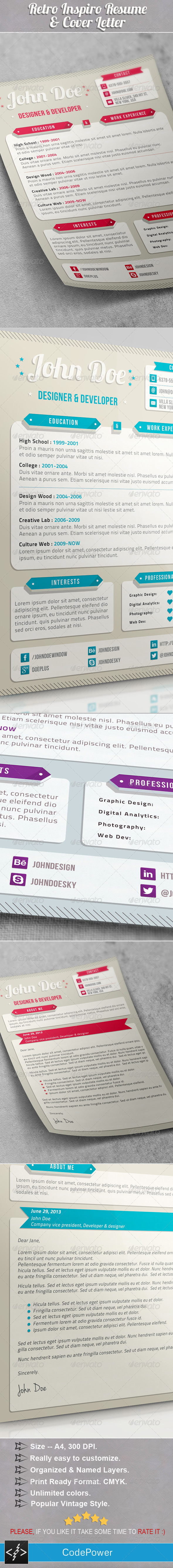 Retro Inspiro Resume & Cover Letter - Resumes Stationery