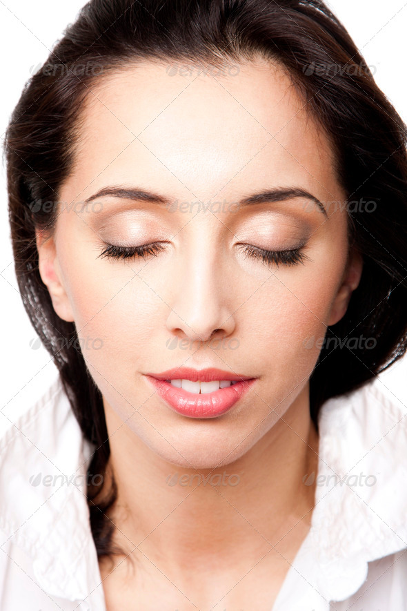 Beauty woman face with eyes closed - Stock Photo - Images