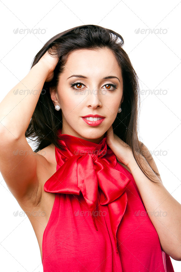 Happy beautiful woman in red - Stock Photo - Images