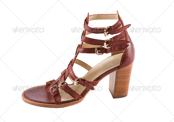 Maroon high heel ankle boot leather roman sandal - Stock Photo - Images