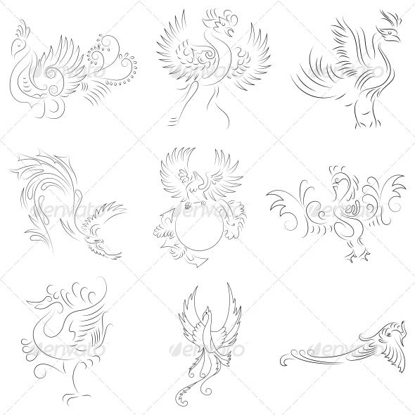 Artistic Phoenix Bird Designs - Vector Pack - Animals Characters