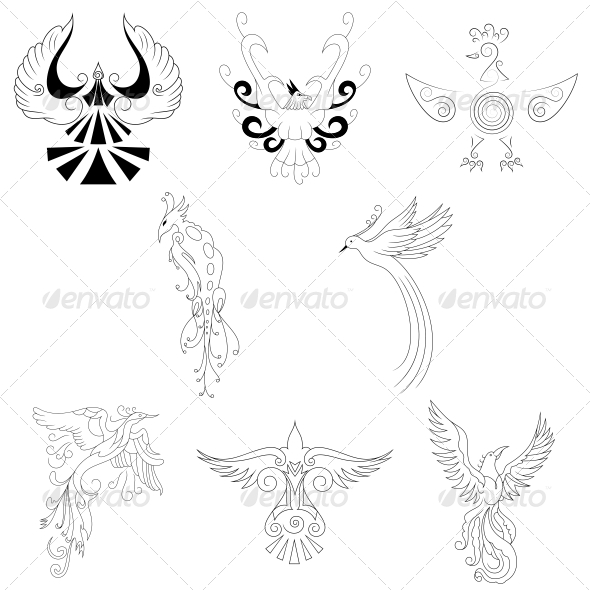 Artistic Phoenix Bird Designs - Vector Pack - Animals Characters