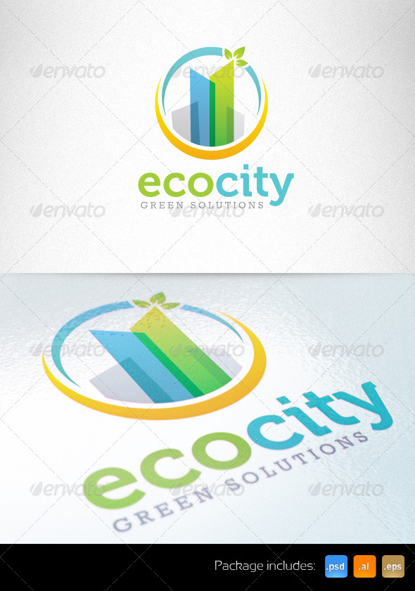 Eco Green City Sustainable Development Logo - Buildings Logo Templates